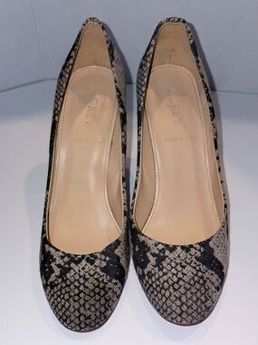 J. Crew Snake-Print Pumps in Black and Cream